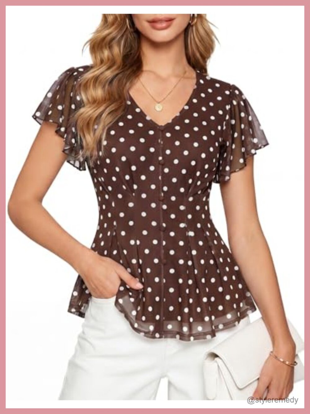 Women Boho X-Peplum Mesh Top V-Neck Flutter Sleeve Blouse